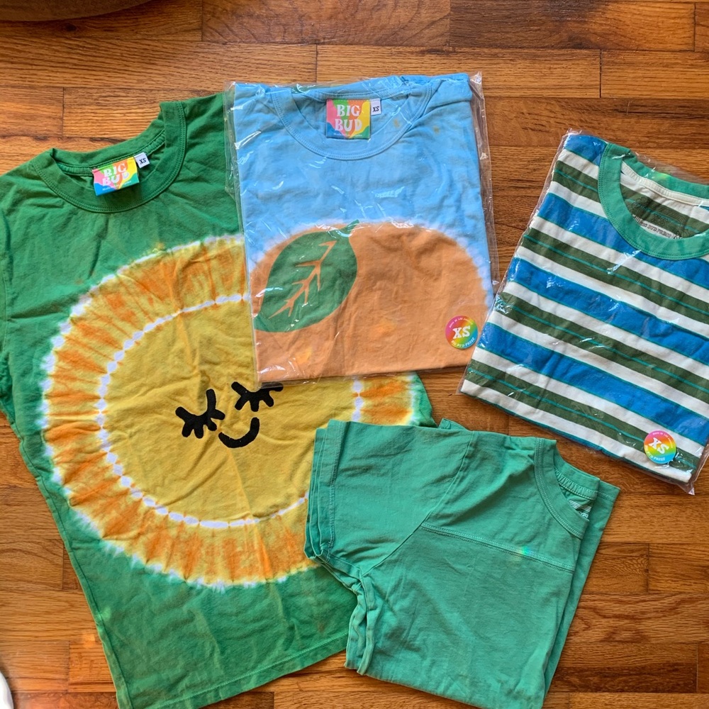 Lot of 4 big bud press tie dye, stripe, solid tee